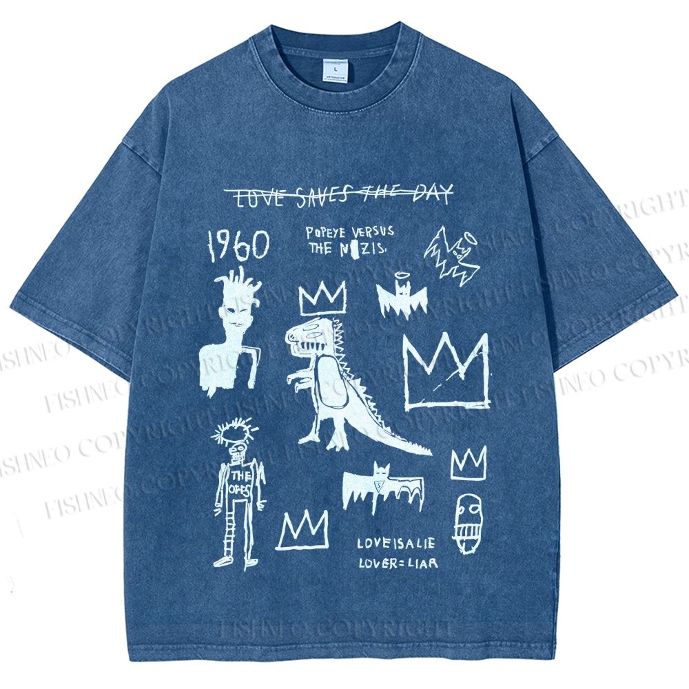 Unisex Jean-Michel Basquiat Graffiti Printed Washed Tee