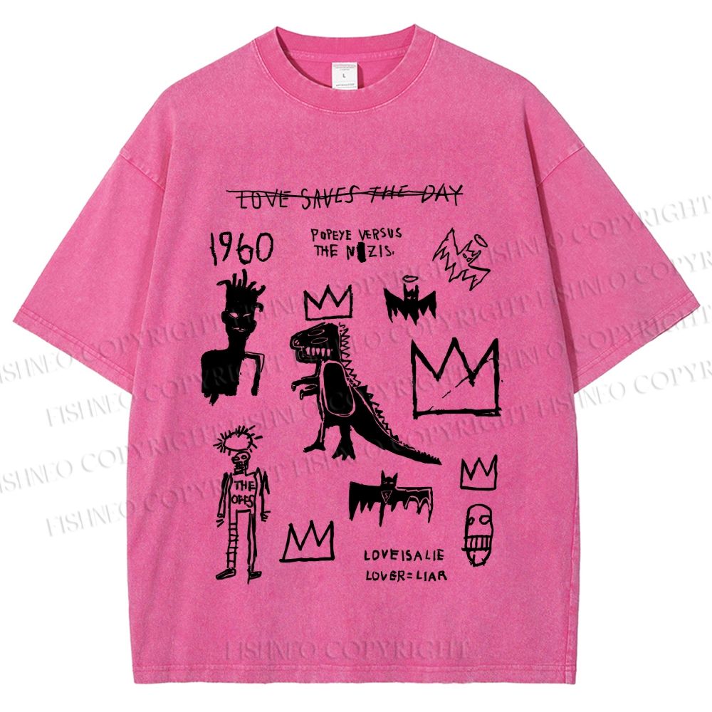 Unisex Jean-Michel Basquiat Graffiti Printed Washed Tee
