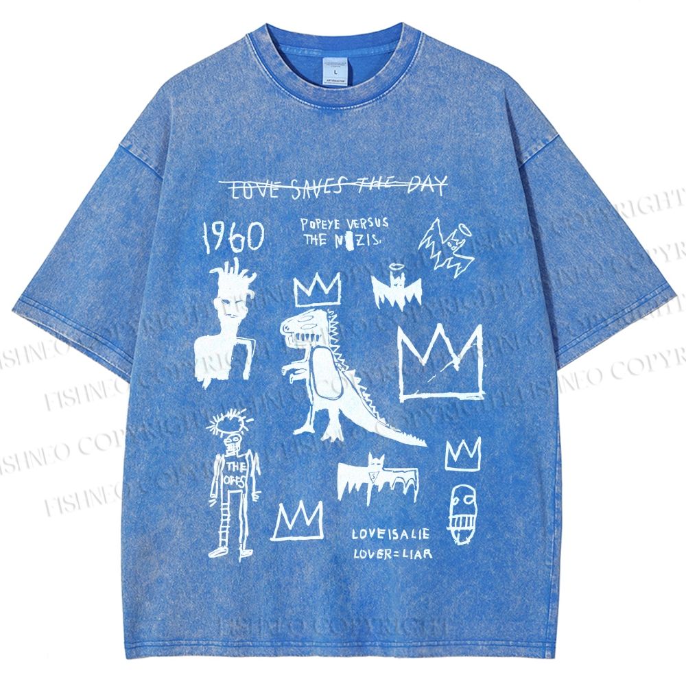 Unisex Jean-Michel Basquiat Graffiti Printed Washed Tee