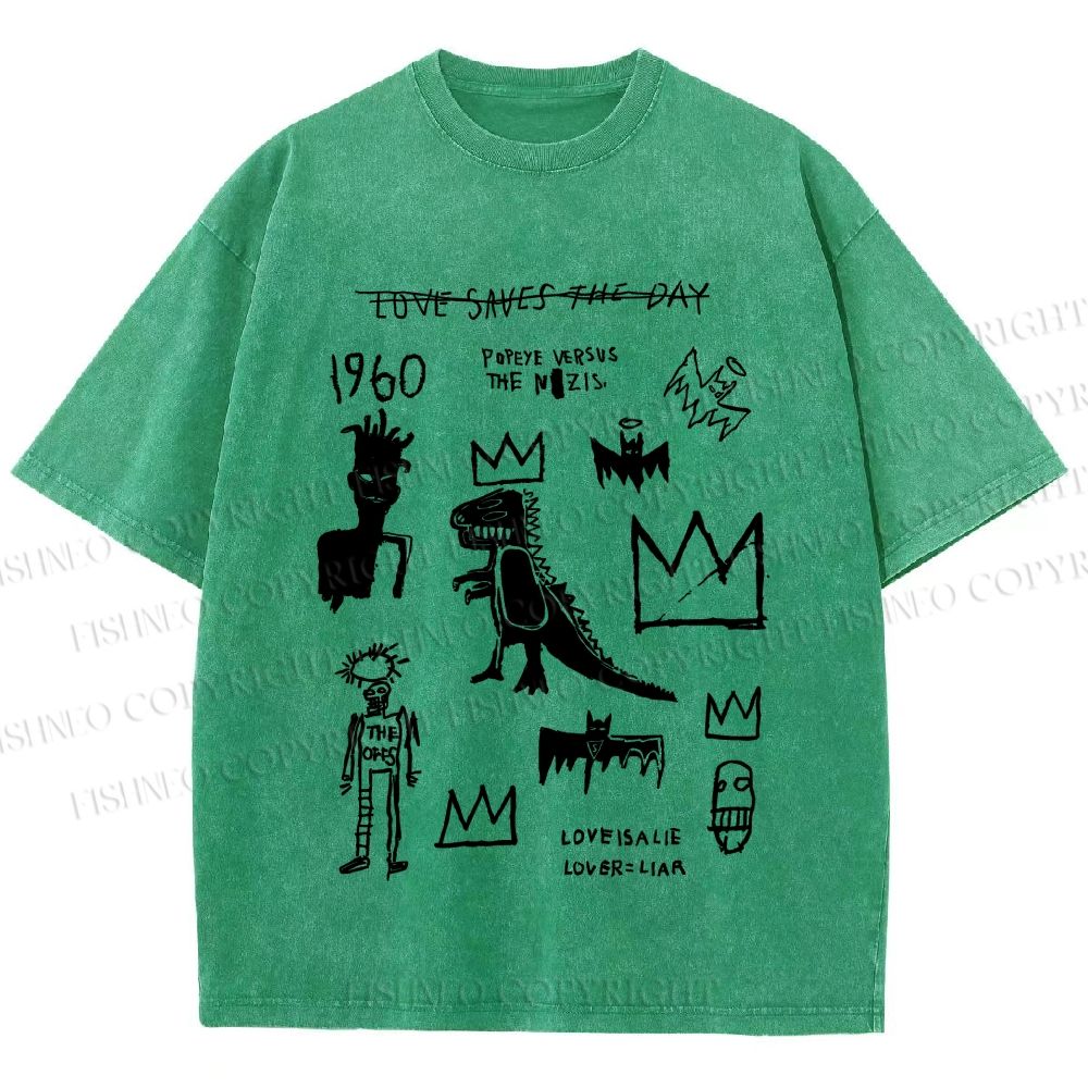 Unisex Jean-Michel Basquiat Graffiti Printed Washed Tee