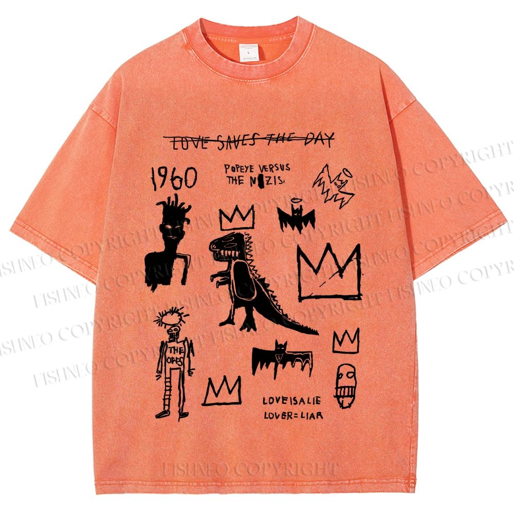 Unisex Jean-Michel Basquiat Graffiti Printed Washed Tee