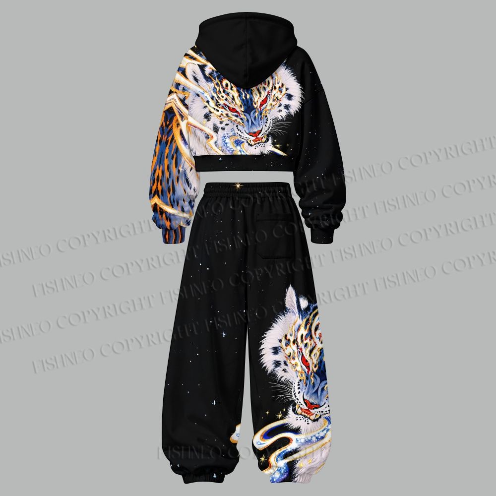 Women's A Wild Roar Cropped Long Sleeve Hoodie & High Waist Jogger Pants Two Piece Tracksuit Set