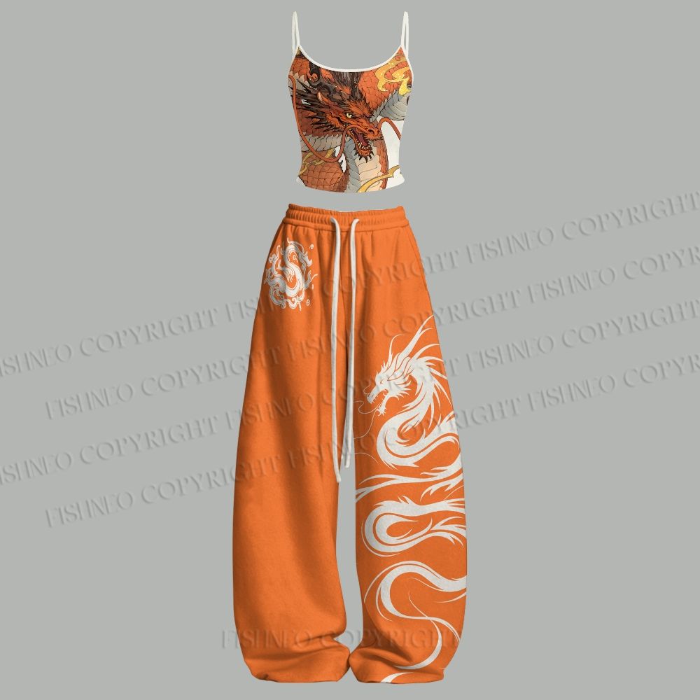 Vintage Dragon Top & Elasticated Trousers Two-Piece Set