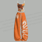 Vintage Dragon Top & Elasticated Trousers Two-Piece Set