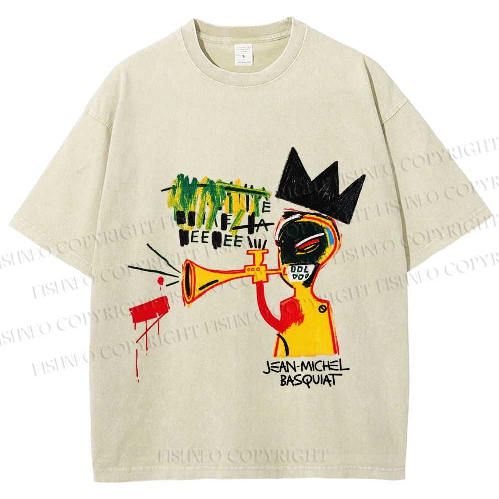 Unisex Jean-Michel Basquiat Trumpet Printed Washed Tee