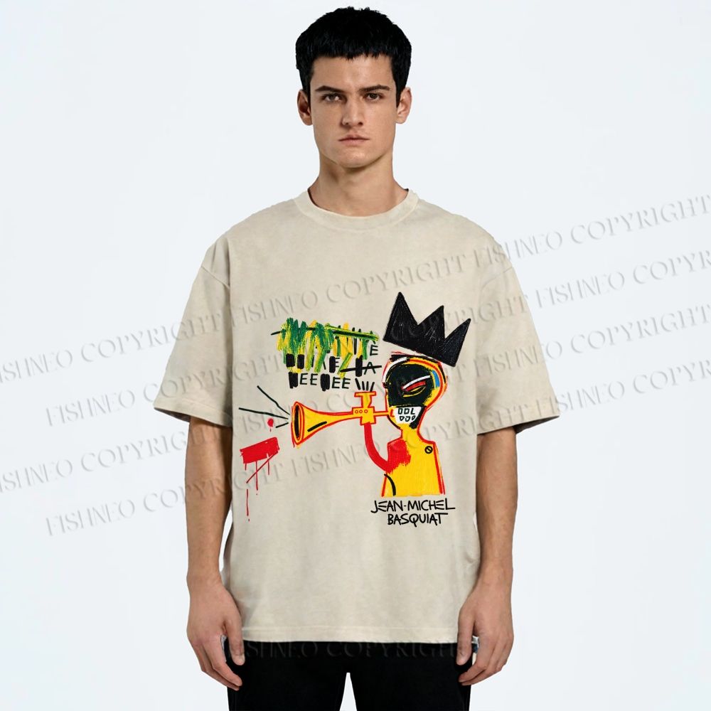 Unisex Jean-Michel Basquiat Trumpet Printed Washed Tee