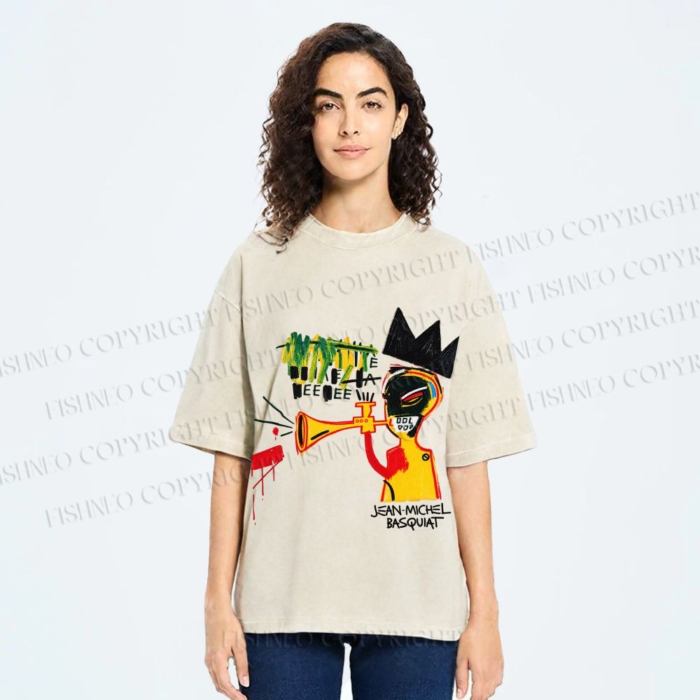 Unisex Jean-Michel Basquiat Trumpet Printed Washed Tee