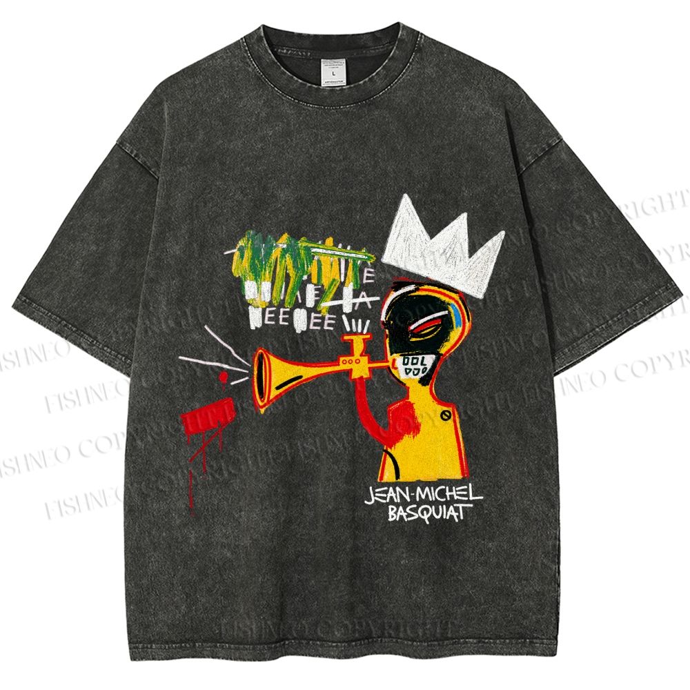 Unisex Jean-Michel Basquiat Trumpet Printed Washed Tee
