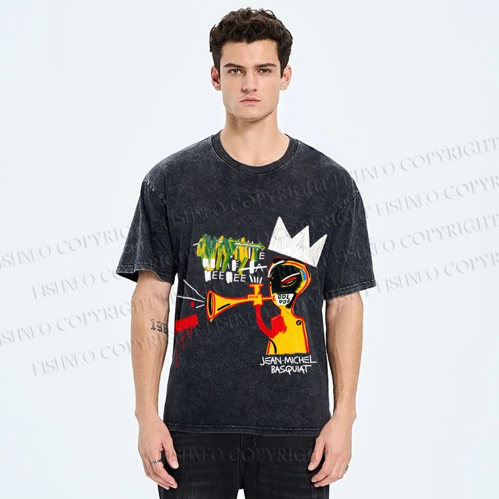 Unisex Jean-Michel Basquiat Trumpet Printed Washed Tee
