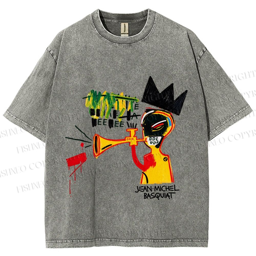 Unisex Jean-Michel Basquiat Trumpet Printed Washed Tee