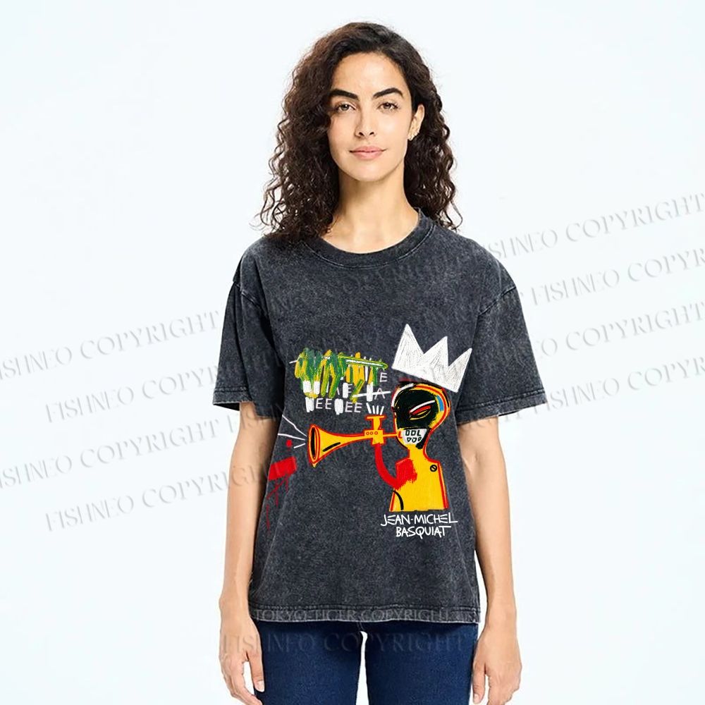 Unisex Jean-Michel Basquiat Trumpet Printed Washed Tee