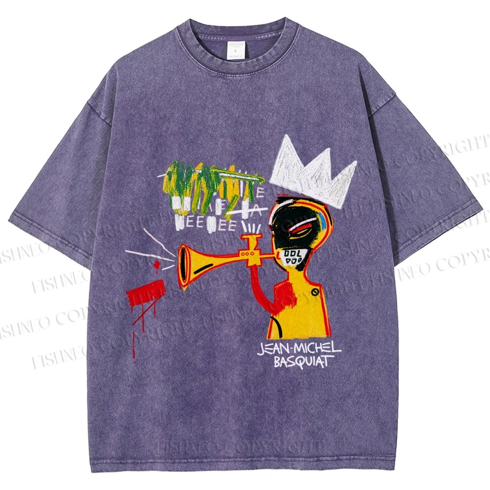 Unisex Jean-Michel Basquiat Trumpet Printed Washed Tee
