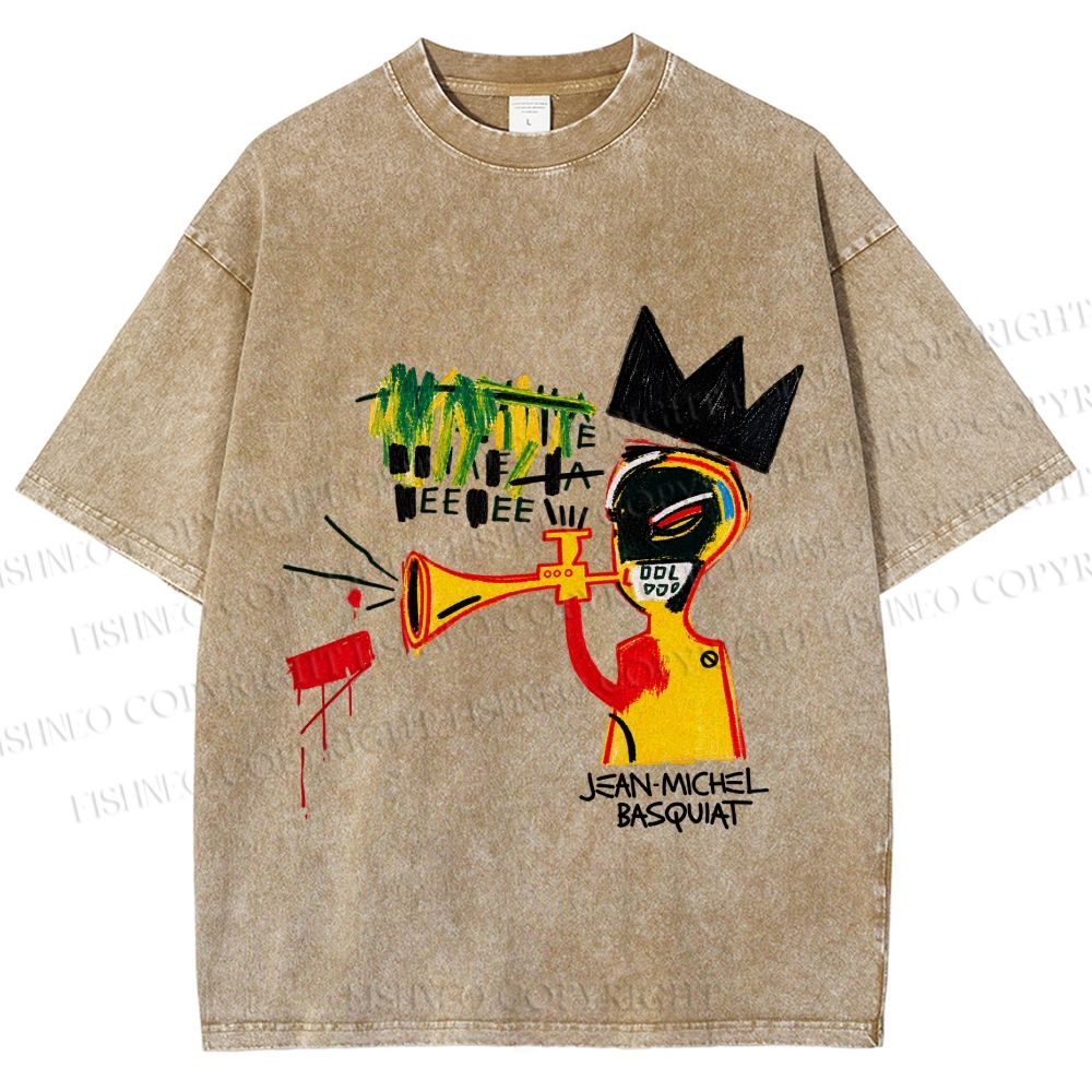 Unisex Jean-Michel Basquiat Trumpet Printed Washed Tee