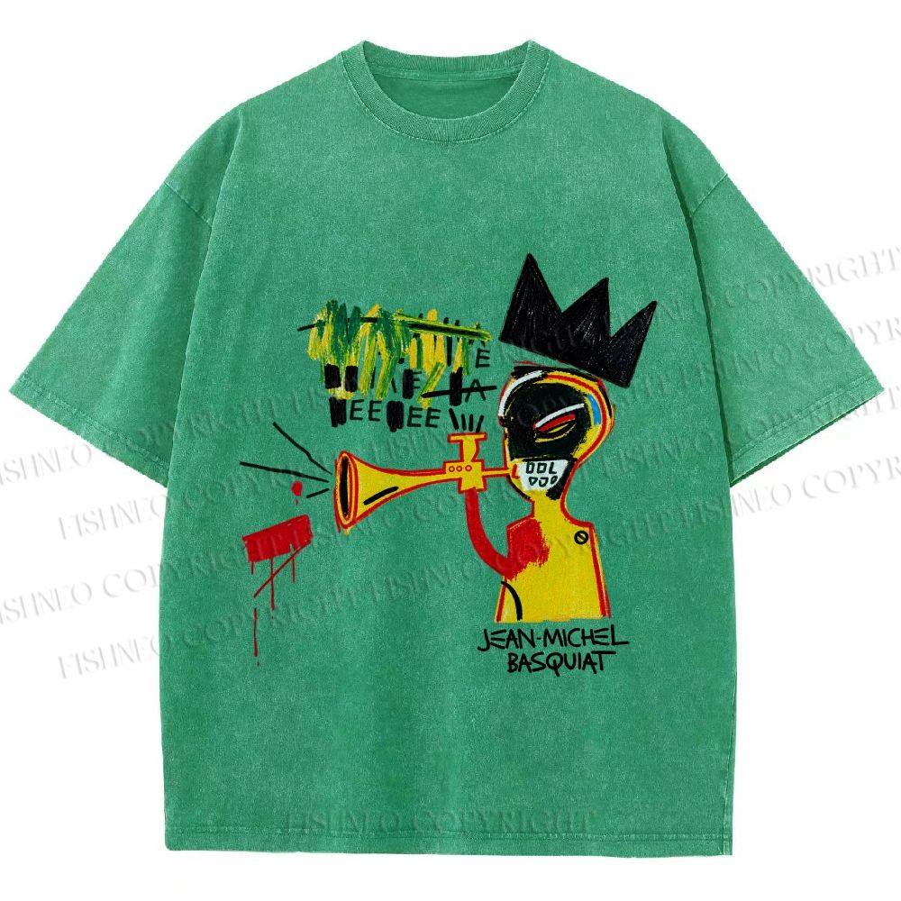 Unisex Jean-Michel Basquiat Trumpet Printed Washed Tee