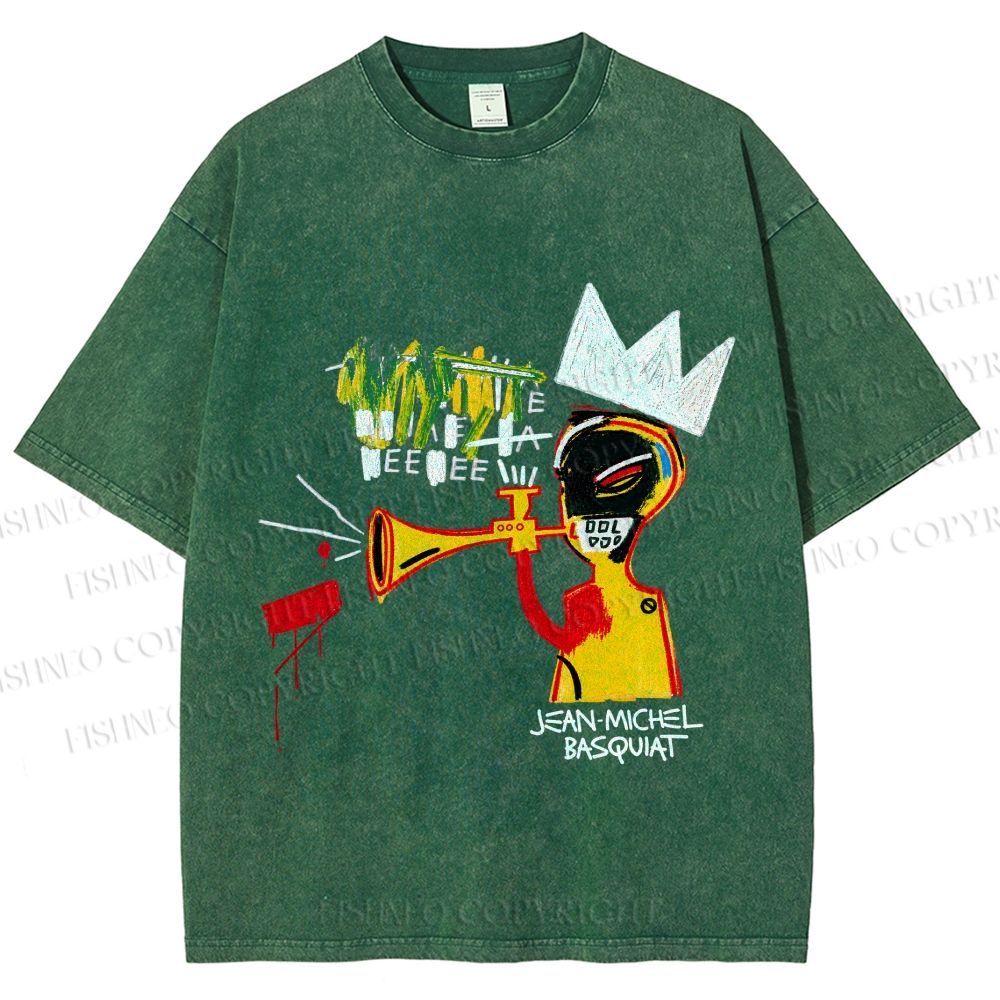 Unisex Jean-Michel Basquiat Trumpet Printed Washed Tee