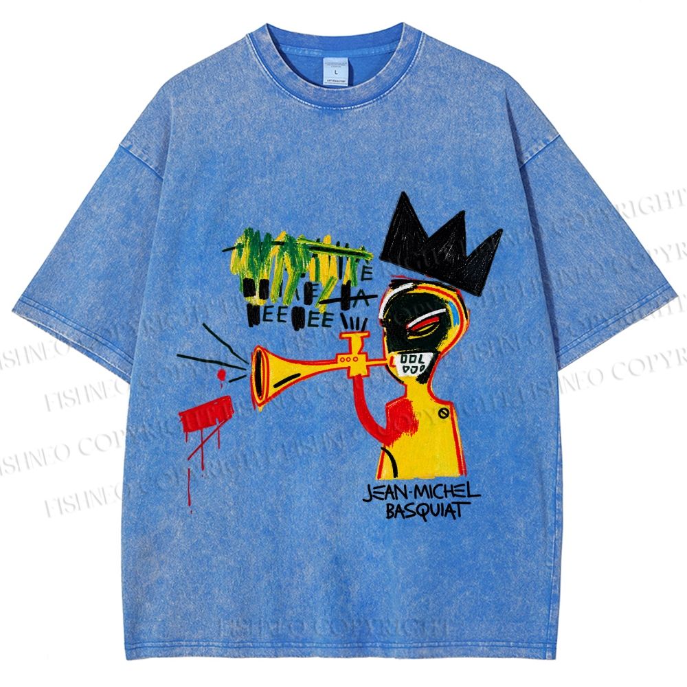 Unisex Jean-Michel Basquiat Trumpet Printed Washed Tee