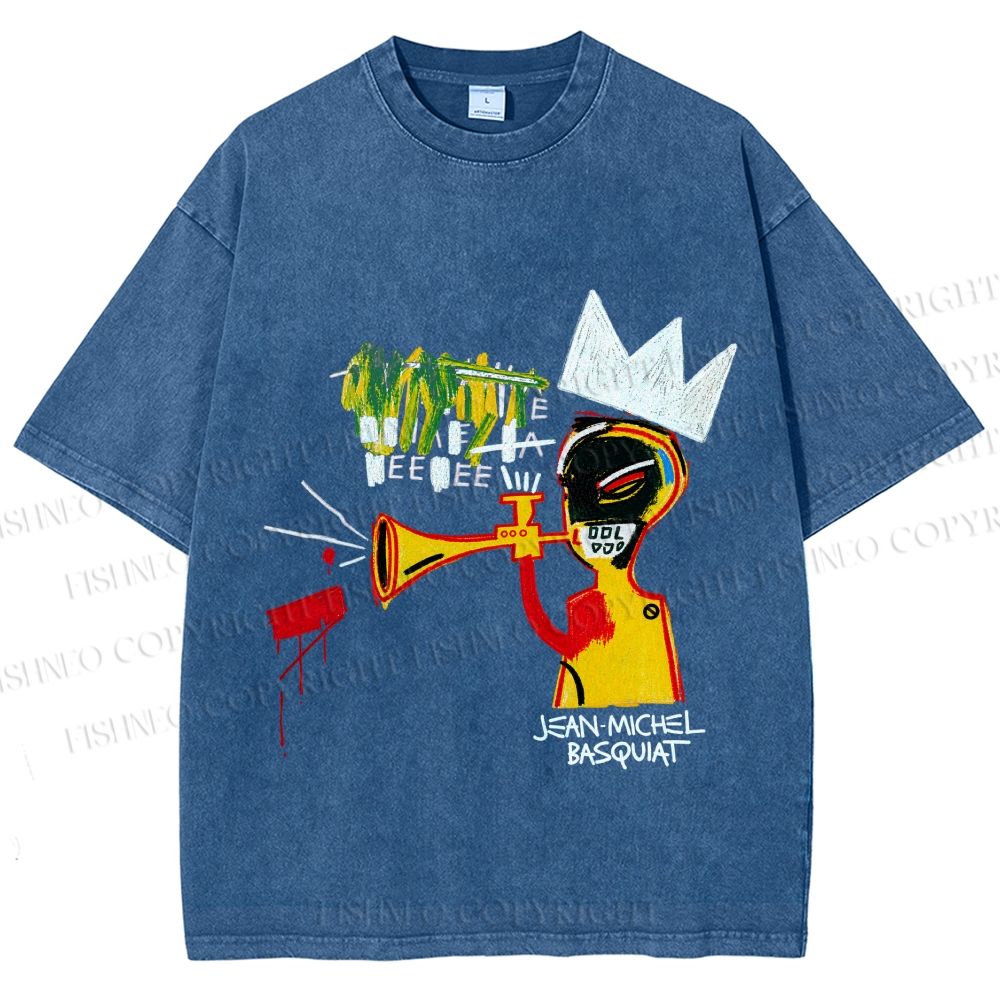 Unisex Jean-Michel Basquiat Trumpet Printed Washed Tee