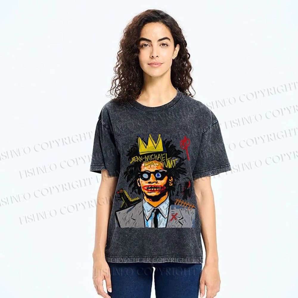 Unisex Jean Michel Basquiat Printed Washed Tee