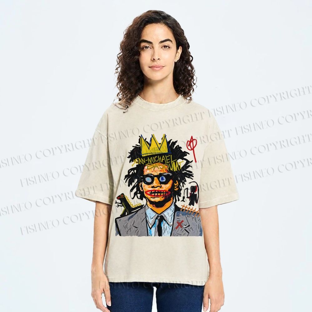 Unisex Jean Michel Basquiat Printed Washed Tee