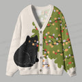 Black Cat With Christmas Tree Ugly Cardigan Sweater