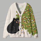 Black Cat With Christmas Tree Ugly Cardigan Sweater