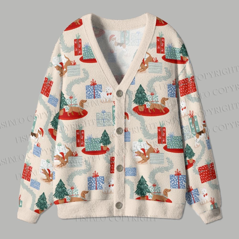 Dachshund With Christmas Gifts Ugly Cardigan Sweater