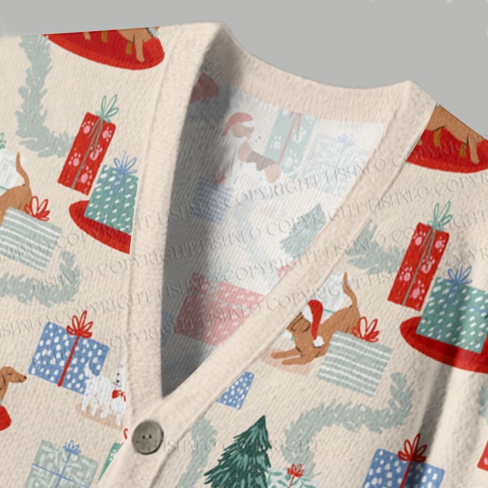 Dachshund With Christmas Gifts Ugly Cardigan Sweater