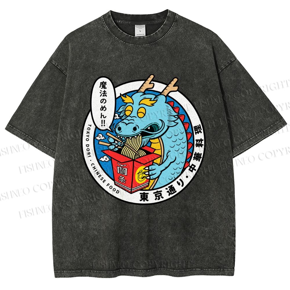 Unisex Dragon Chinese Food Printed Washed Tee