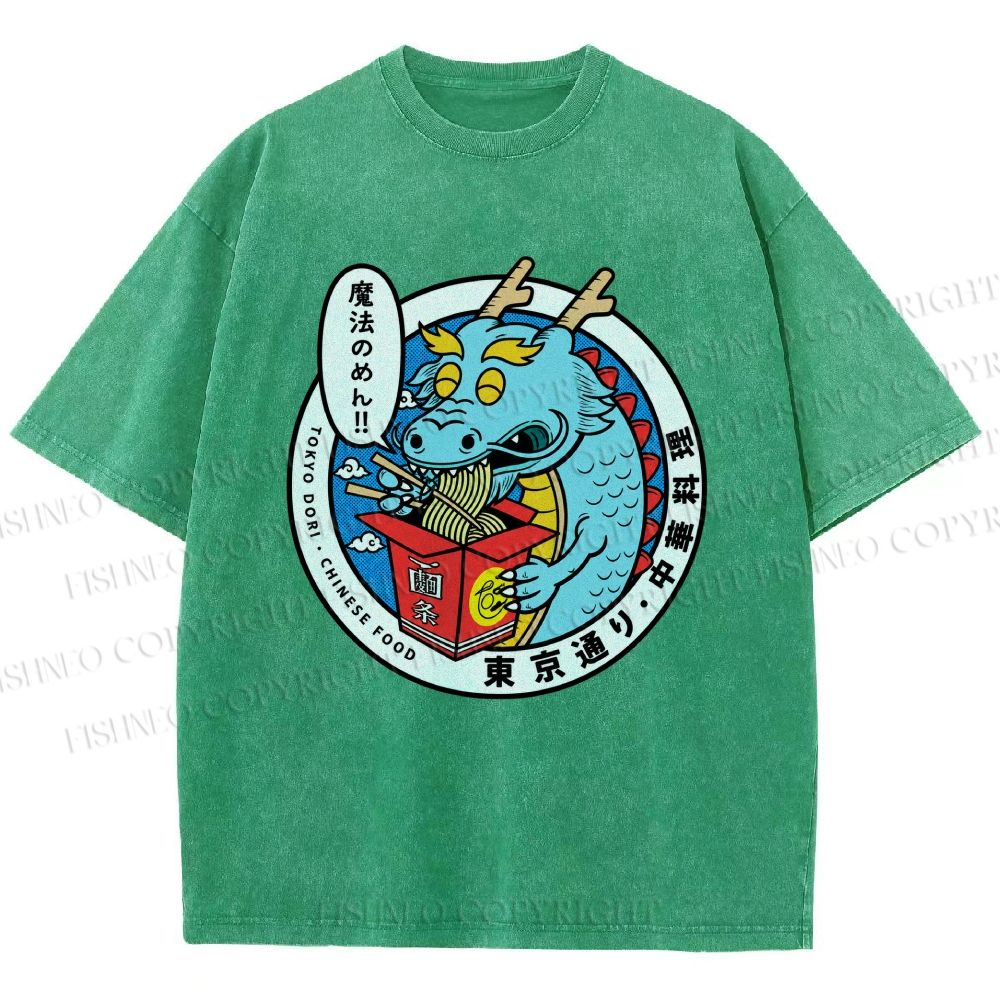 Unisex Dragon Chinese Food Printed Washed Tee