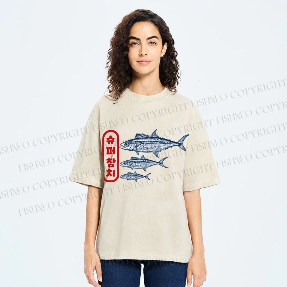 Unisex Super Tuna Printed Washed Tee