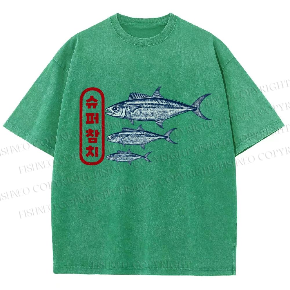 Unisex Super Tuna Printed Washed Tee