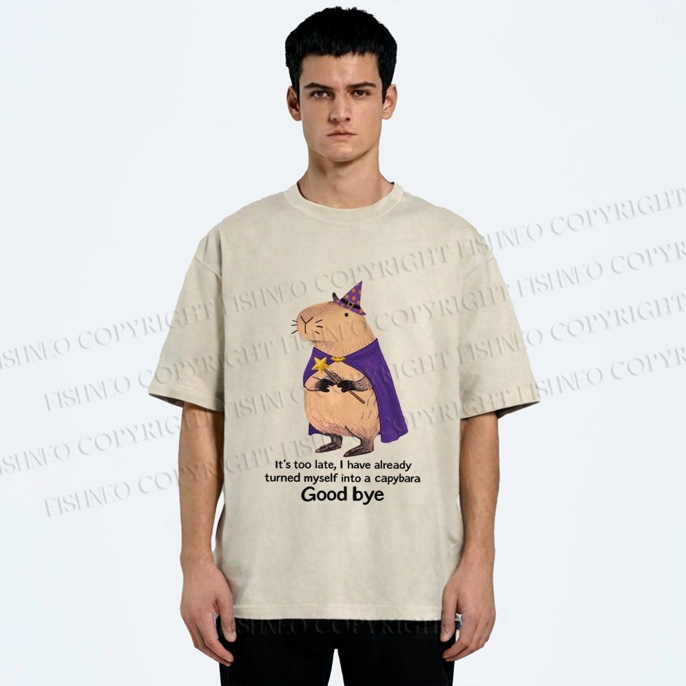 Unisex Funny Wizard Capybara Printed Washed Tee