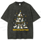 Unisex Christmas Cat Tree Printed Washed Tee