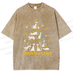 Unisex Christmas Cat Tree Printed Washed Tee