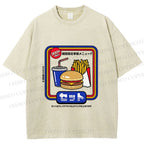 Unisex Japanese Burger Set Printed Washed Tee