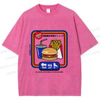 Unisex Japanese Burger Set Printed Washed Tee