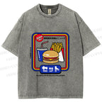 Unisex Japanese Burger Set Printed Washed Tee