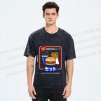 Unisex Japanese Burger Set Printed Washed Tee