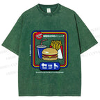 Unisex Japanese Burger Set Printed Washed Tee