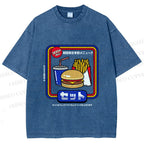 Unisex Japanese Burger Set Printed Washed Tee