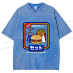 Unisex Japanese Burger Set Printed Washed Tee