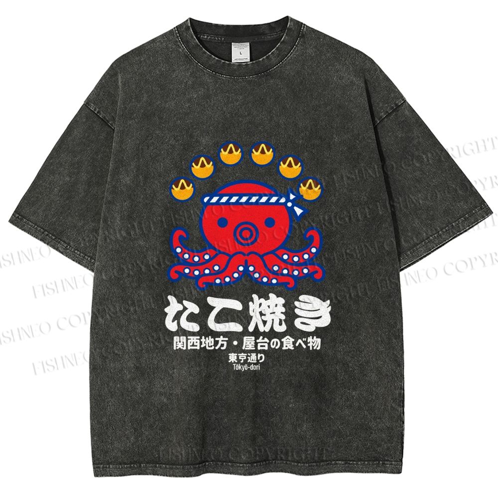Unisex Takoyaki Street Food Printed Washed Tee