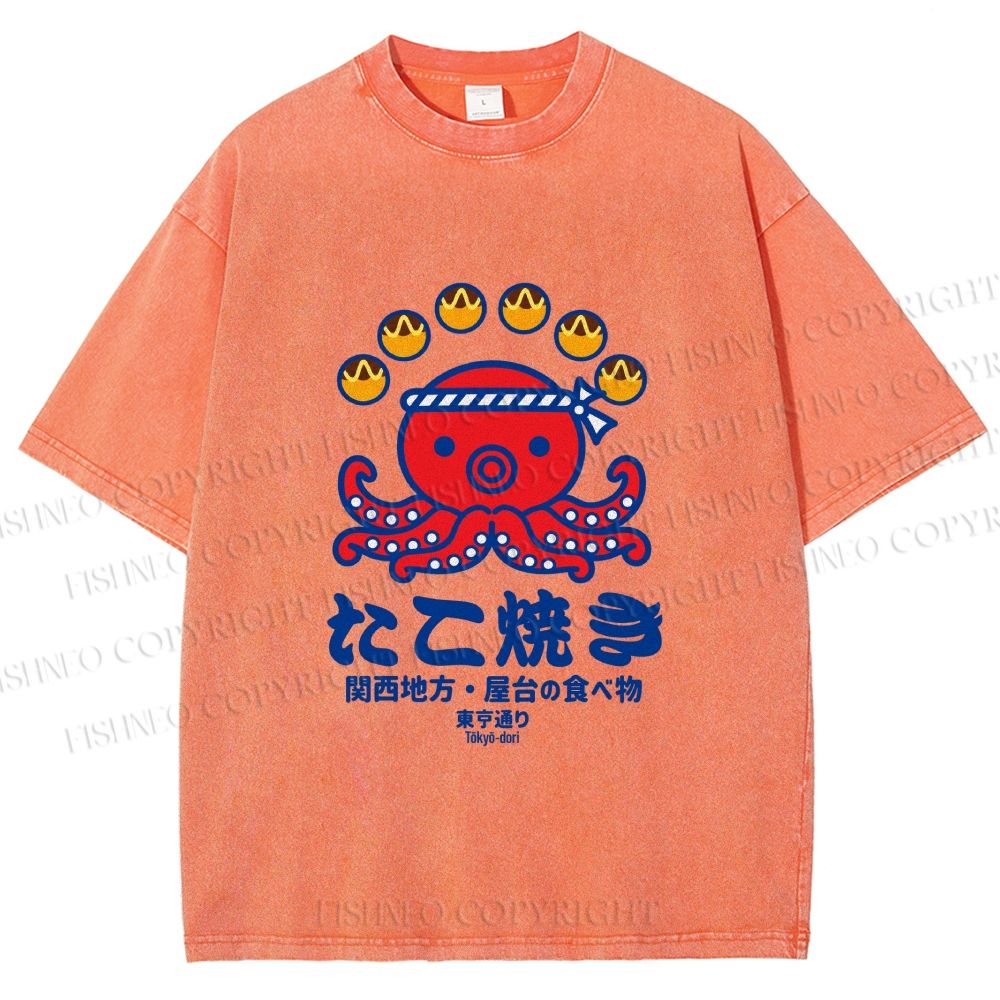 Unisex Takoyaki Street Food Printed Washed Tee