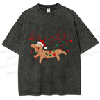 Unisex Bright Dachshund in Christmas Printed Washed Tee