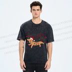 Unisex Bright Dachshund in Christmas Printed Washed Tee