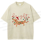 Unisex Bright Dachshund in Christmas Printed Washed Tee