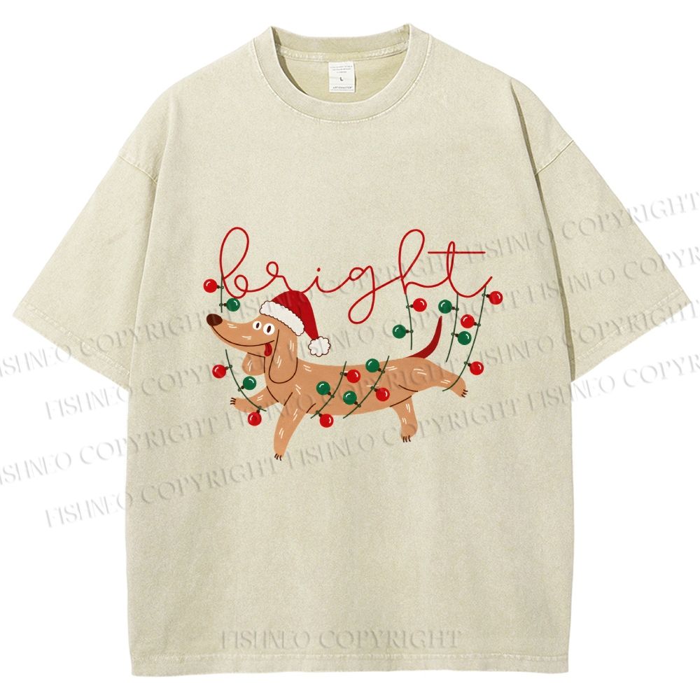 Unisex Bright Dachshund in Christmas Printed Washed Tee