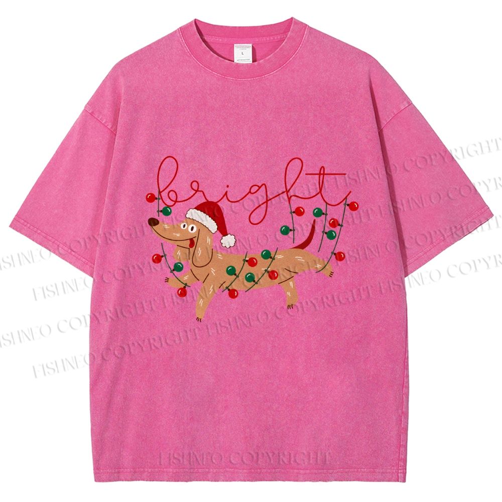 Unisex Bright Dachshund in Christmas Printed Washed Tee