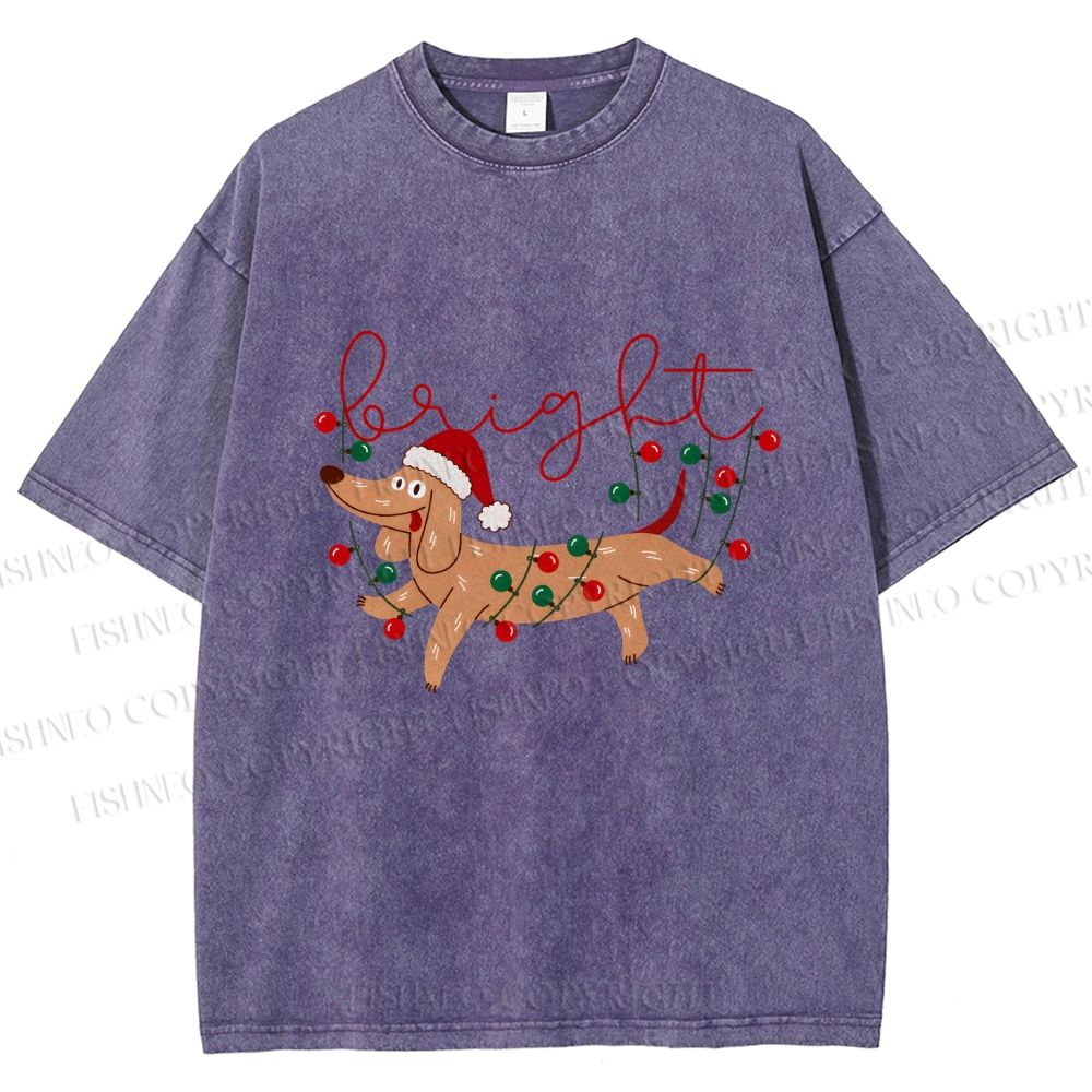 Unisex Bright Dachshund in Christmas Printed Washed Tee