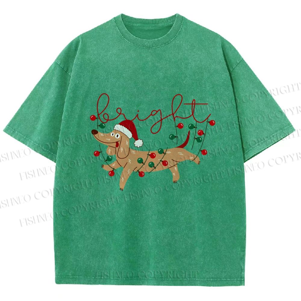 Unisex Bright Dachshund in Christmas Printed Washed Tee